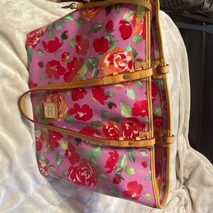 Dooney & Bourke patent leather floral tote leather trim and handle